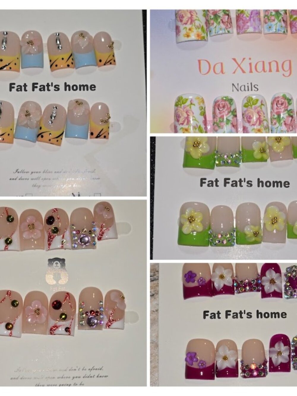 Bundle of 5 Baby Duck Press-On Nail Sets (Size M) | 3D Floral, Bling & Y2K Flare